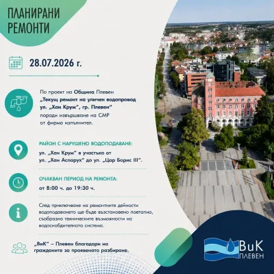 Предварителна информация за спиране на водоподаването
