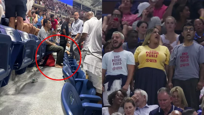 Екоактивист се залепи за пода на US Open (ВИДЕО)