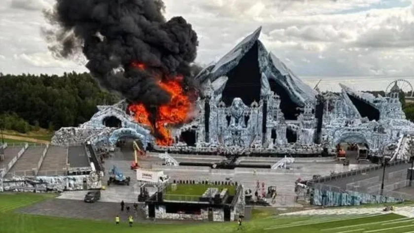 пожар унищожи главната сцена tomorrowland ден старта фестивала видео