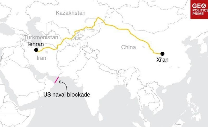 железопътният коридор китай иран проби морската блокада тръмп