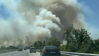 Огромен пожар избухна на входа на Варна, ограничиха движението по АМ "Хемус (СНИМКИ)