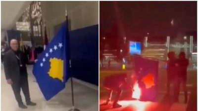 Изгориха знамето на Косово пред конгреса на УЕФА (ВИДЕО)
