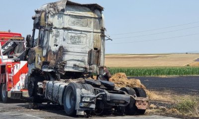 Ограничено движение по пътя към ГКПП "Лесово" заради самозапалил се тир