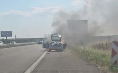 Автомобил пламна на АМ &bdquo;Тракия&ldquo;, образува се километрично задръстване (ВИДЕО)