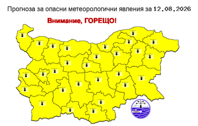 Жълт код за жеги в цялата страна: Температурите стигат до 38&deg;