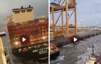 (ВИДЕО) Круизен кораб с над 3300 души на борда се сблъска с два контейнеровоза в Германия