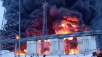 Пожар в петролно депо в Русия след атака с дрон (ВИДЕО)