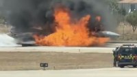 Инцидент с F-16 в Гърция: Изтребителят се запали при аварийно кацане (ВИДЕО)